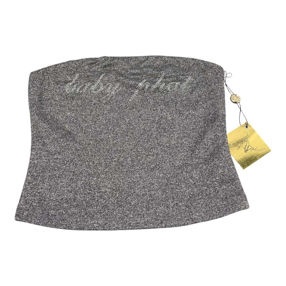 Baby Phat Tube Top Size M Grey Rhinestone Logo Strapless
